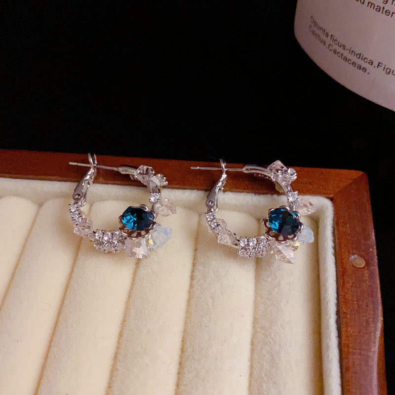 Vintage Double-Sided Cherry Blossom Pink Rhinestone Hoop Earrings