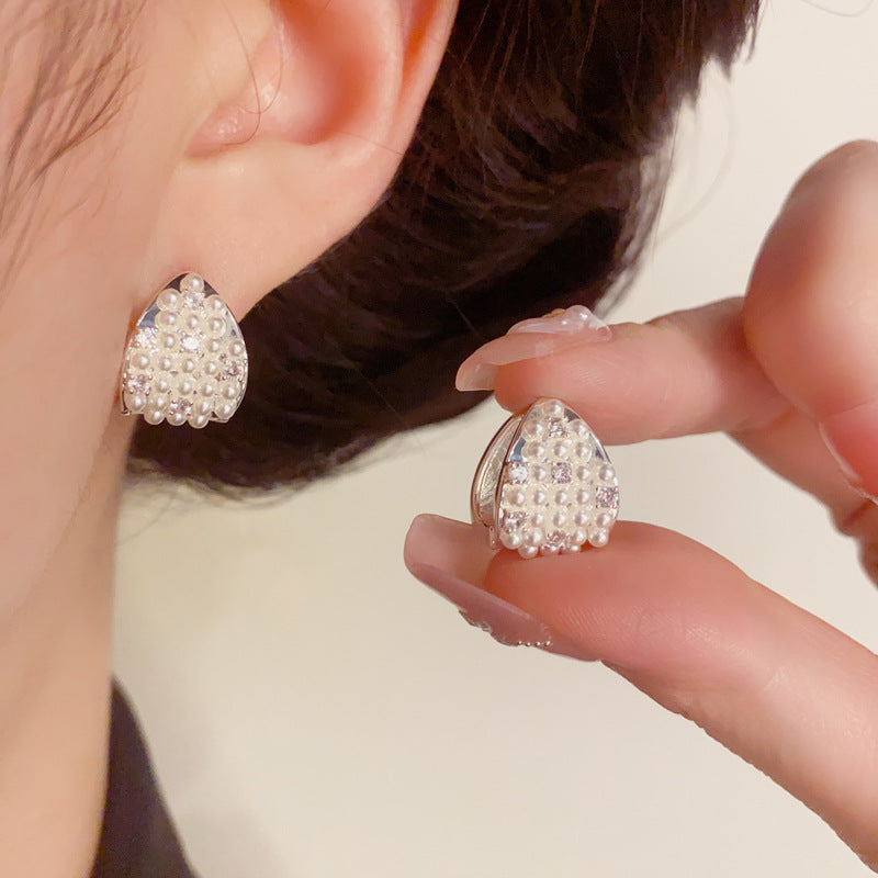 Luxury S925 Silver Zircon & Pearl Triangle Earrings – Elegant Design