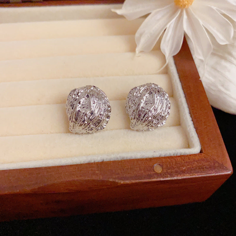 Elegant Irregular Metal Round Stud Earrings – Geometric Design