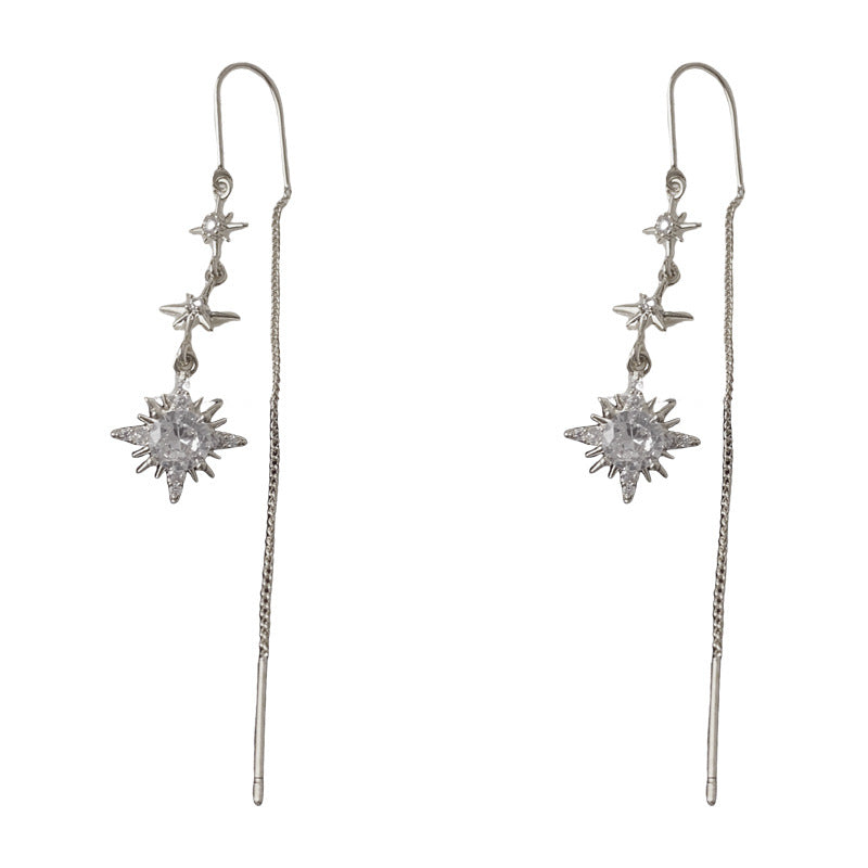Luxury Zircon Octagram Star Tassel Threader Earrings – Elegant Design