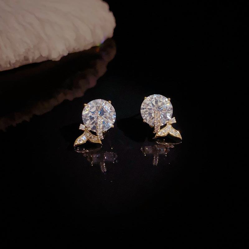 14K Gold-Plated Round Zircon Mermaid Tail Earrings – Elegant Design
