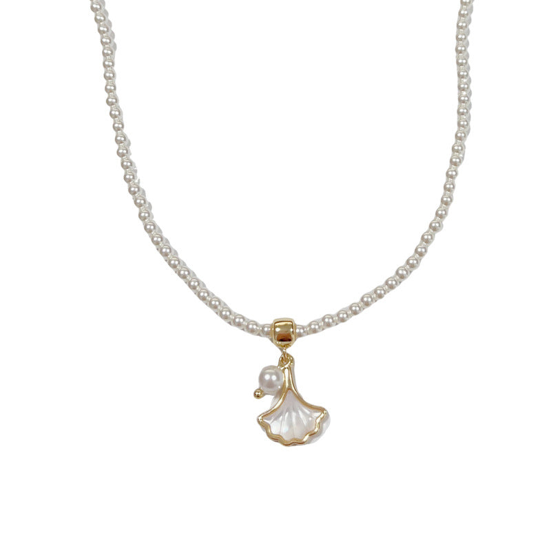 14K Gold Mother-of-Pearl Ginkgo Leaf Pendant Necklace – Elegant Chain