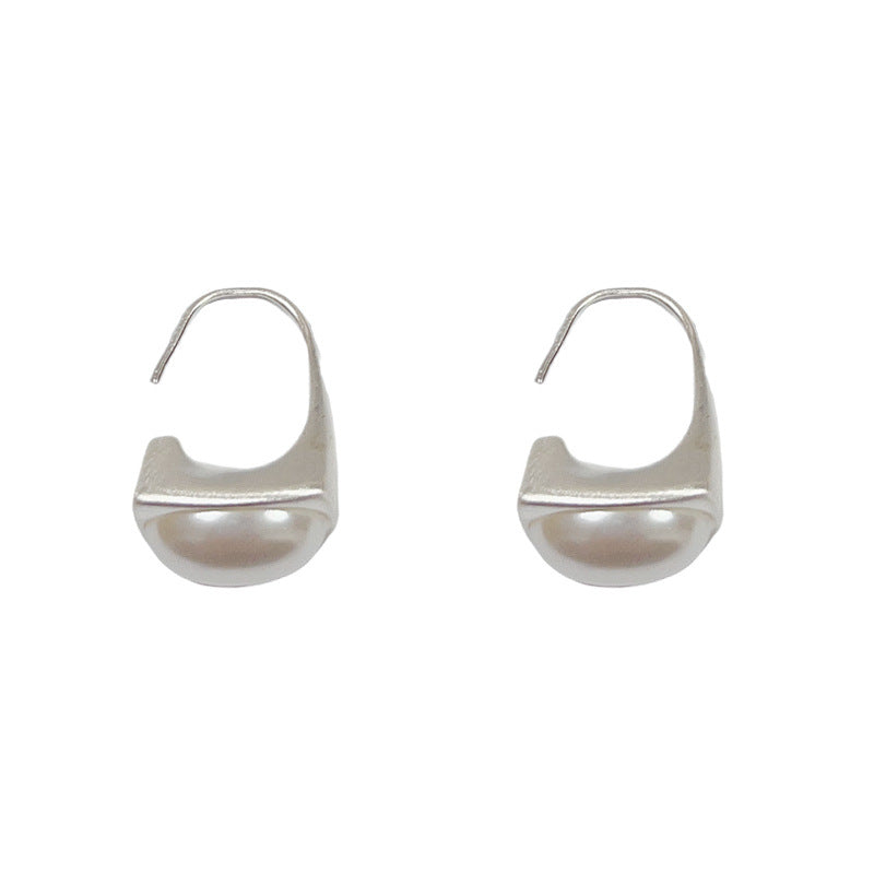 14K Gold-Plated Brushed Metal Handbag Pearl Hook Earrings- Chic Design
