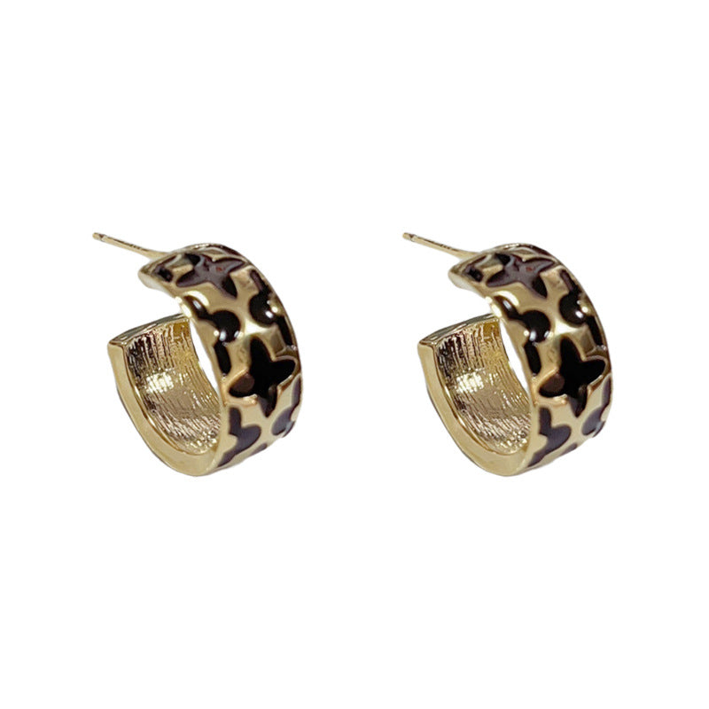 14K Gold-Plated Geometric Leopard Print Hoop Earrings -Chic and Unique