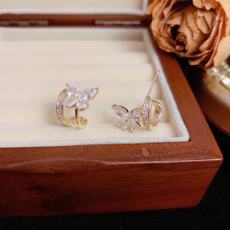 Luxury Full-Zircon Butterfly Stud Gold Earrings – Elegant Design