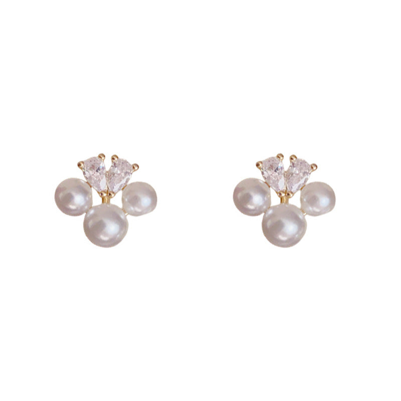 Luxury Zircon & Pearl Stud Gold Earrings – Elegant Design