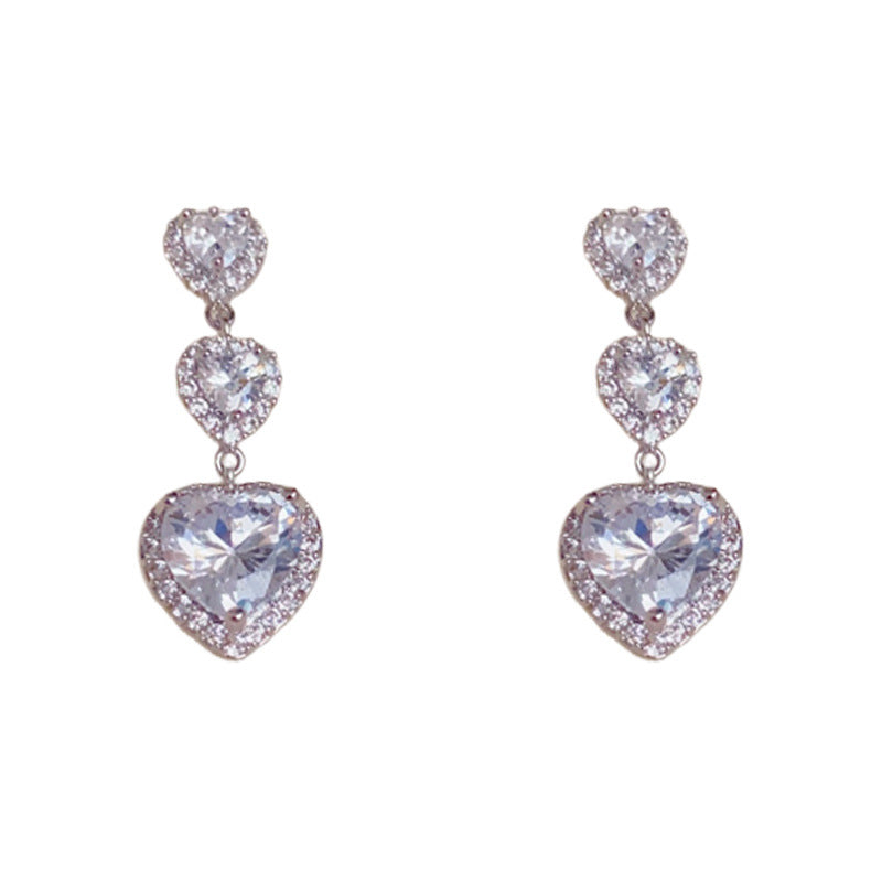 Luxury Full-Zircon Heart Tassel Drop Earrings – Elegant Design