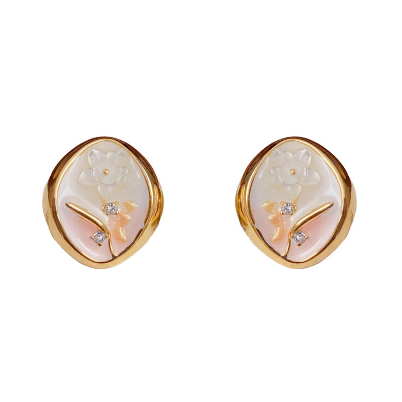 Sweet Gradient Flower Diamond-Shaped Gold Earrings– S925 Silver Needle