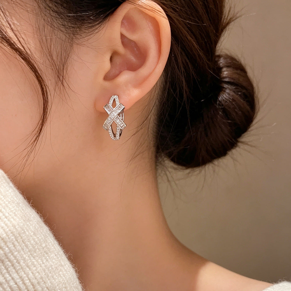 Eaioncol Cross CZ Hoop Earrings 14K Gold Plated Silver