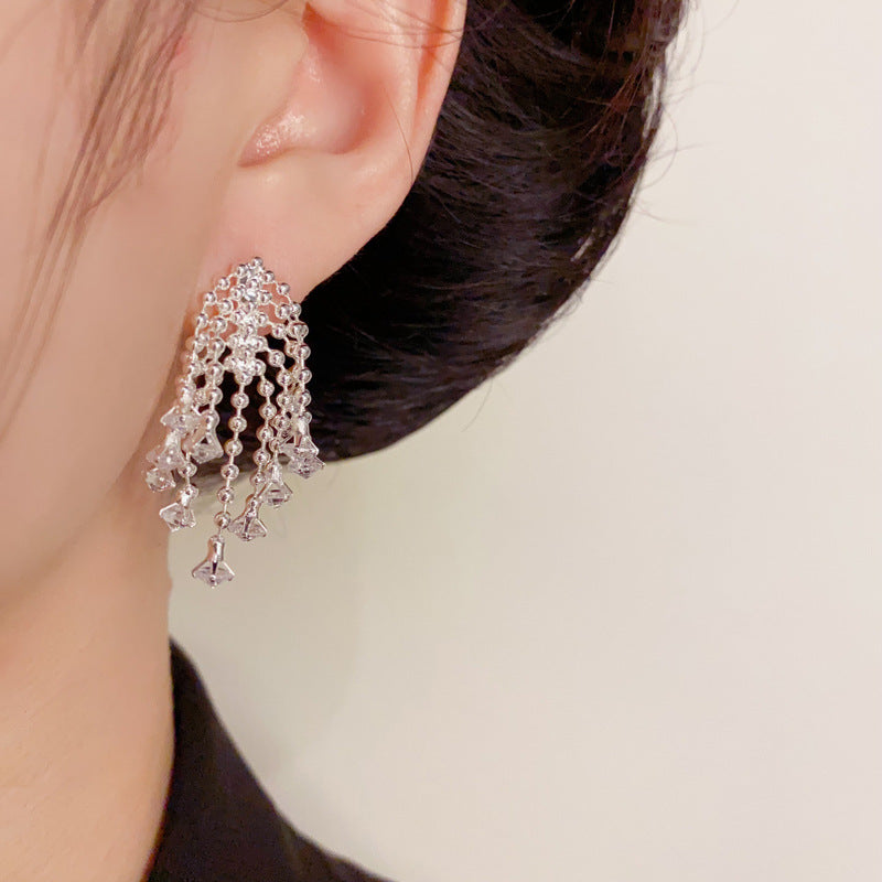 Luxury Fireworks Zircon Tassel Stud Earrings– Elegant Geometric Design