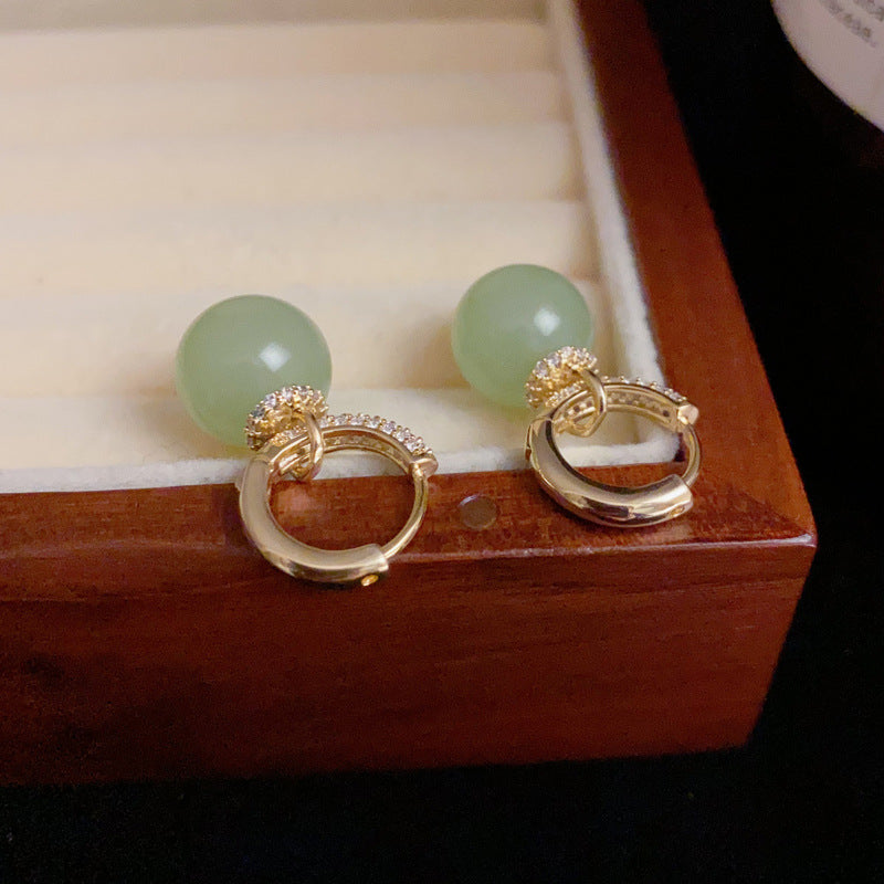 14K Gold Zircon Green Sphere Dual-Wear Earrings - Chic Elegance Design