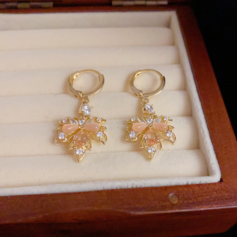 14K Gold-Plated Maple Leaf Tassel Earrings - French Retro Style