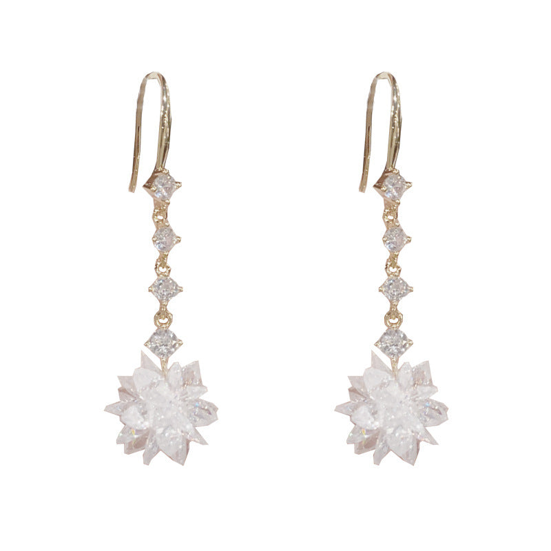 14K Gold-Plated Zircon Tassel Ice Flower Drop Earrings - Chic Design