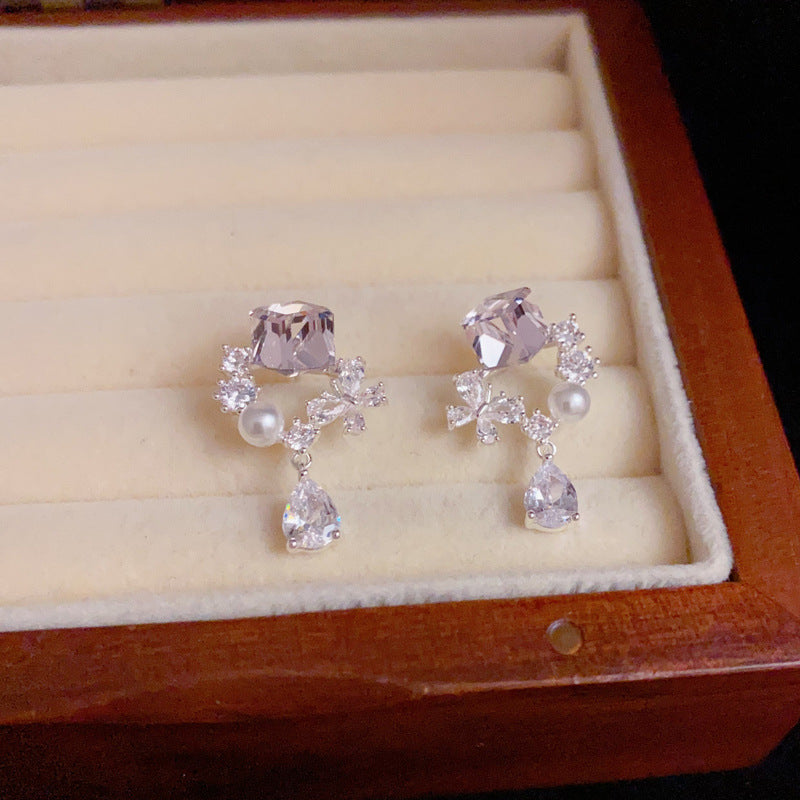 Luxury Zircon Butterfly & Waterdrop Drop Earrings – S925 Silver Needle