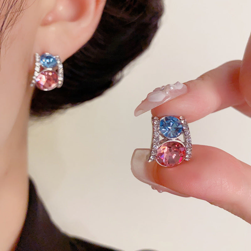 Luxury Colored Zircon C-Shaped Hoop Earrings – Geometric Design