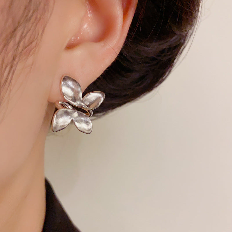 Luxury Brushed Metal Butterfly Stud Earrings – Elegant Design