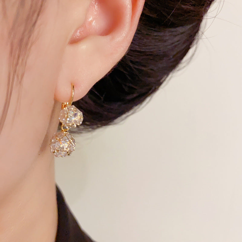 Elegant Zircon Ball Tassel Ear Cuff Earrings – Geometric Design