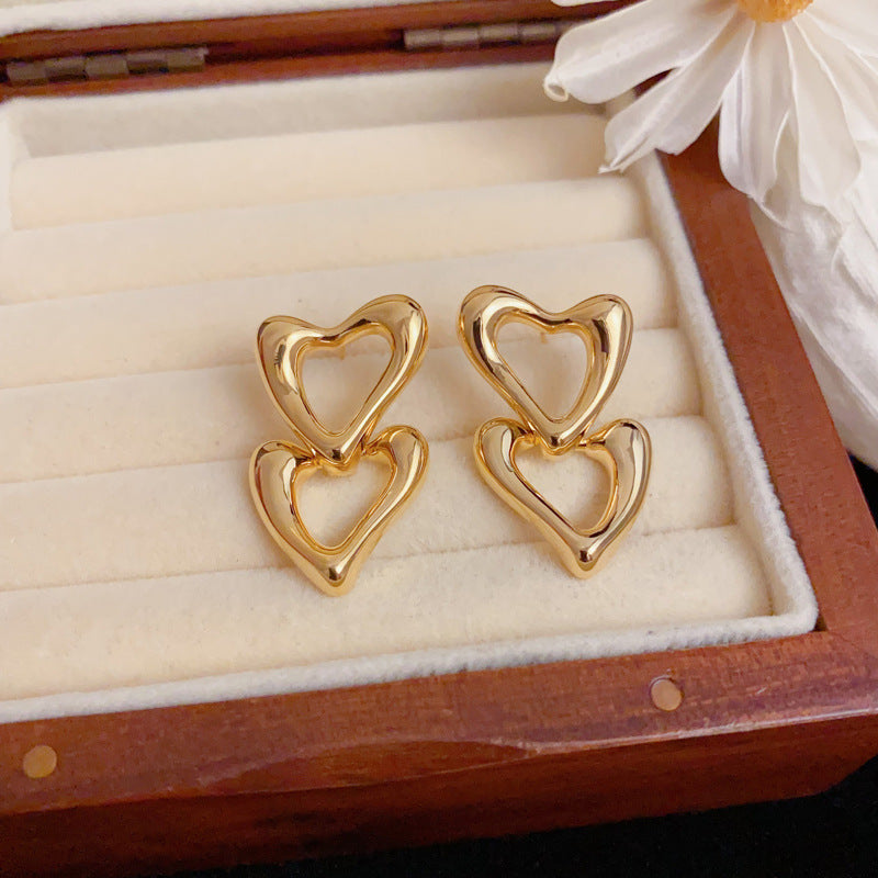 Luxury Double Heart Openwork Earrings – Elegant Design