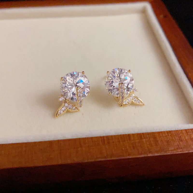 14K Gold-Plated Round Zircon Mermaid Tail Earrings – Elegant Design