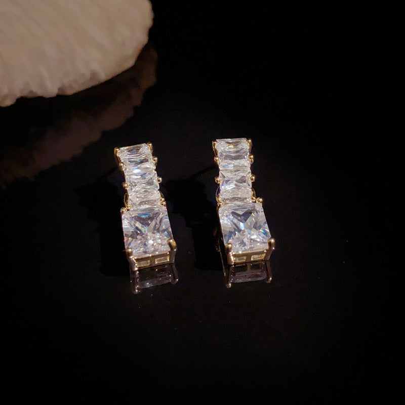 14K Gold-Plated Zircon Square Drop Earrings – Elegant & Sparkling