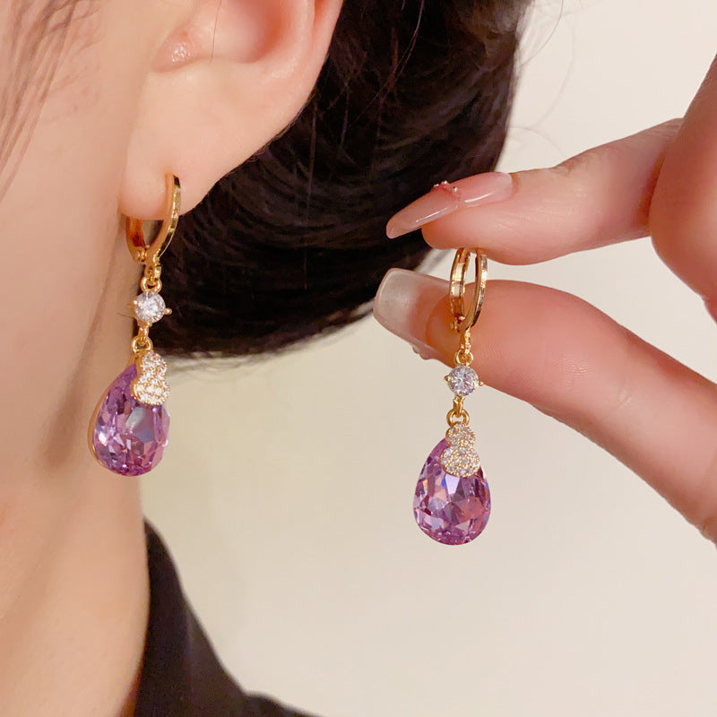 14K Gold Luxury Purple Waterdrop Tassel Earrings – Elegant Design