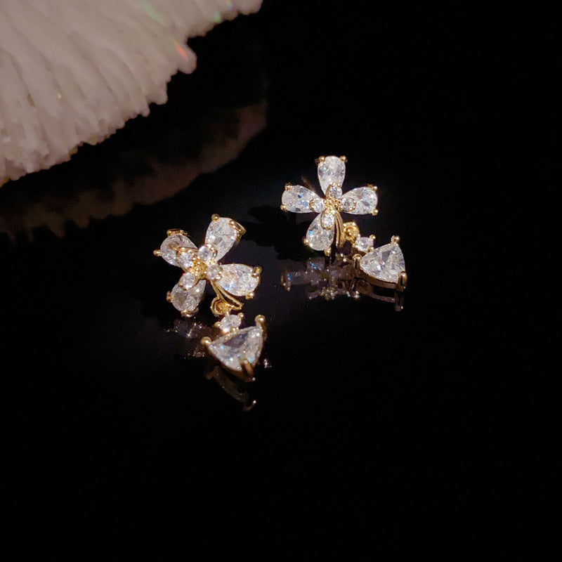 Elegant Full-Zircon Petal Teardrop Earrings – Floral Design