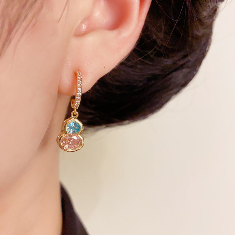 Elegant Zircon Colorblock Gourd Drop Earrings – Floral Design