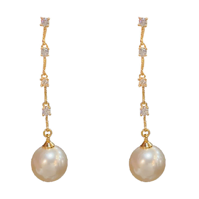 Elegant Zircon Pearl Tassel Earrings – French Ultra-Feminine Design