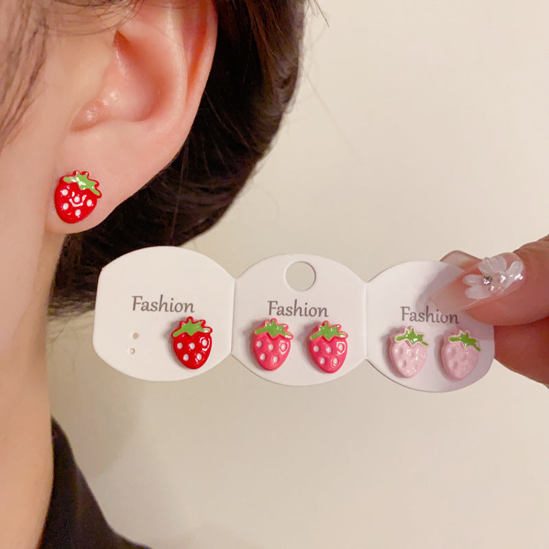Colorful Strawberry Set & Cherry Set Stud Earring - Cute Chic Design