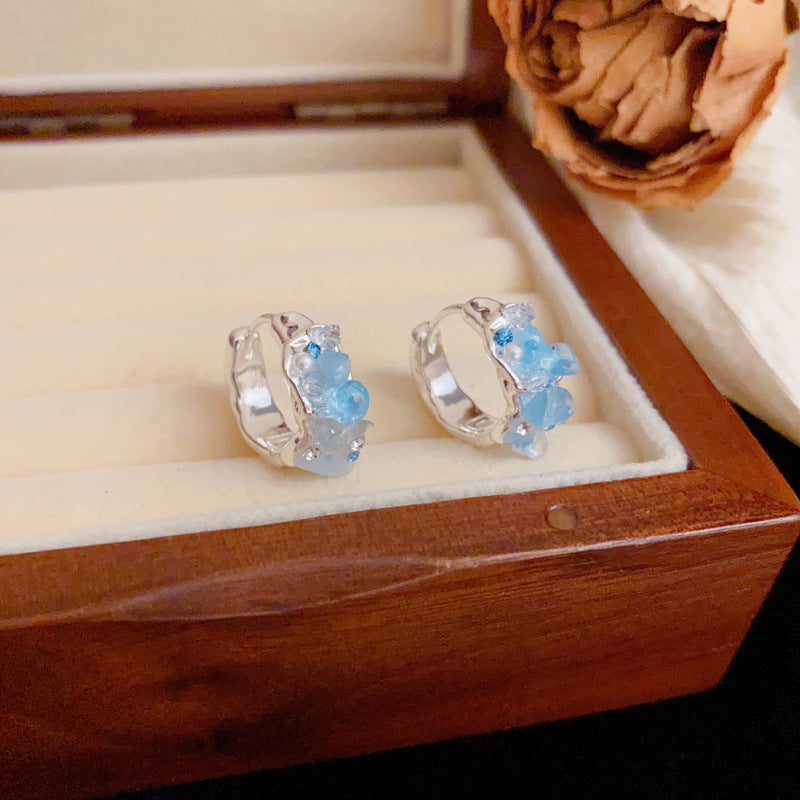 Luxury Irregular Blue Crystal Sliver Earrings – Elegant Design