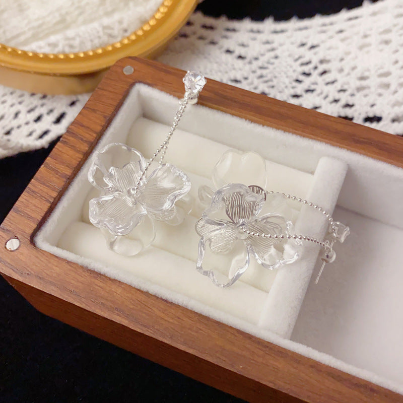 Luxury White Double-Sided Petal Drop Earrings – Elegant Floral Design