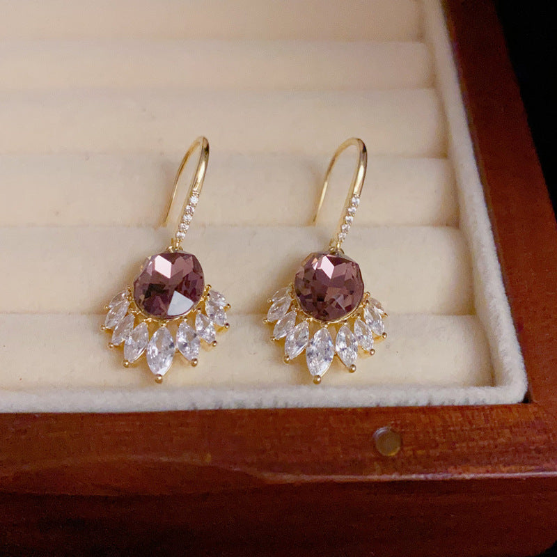 14K Gold-Plated Purple Zircon Drop Earrings - Elegant Chic Design