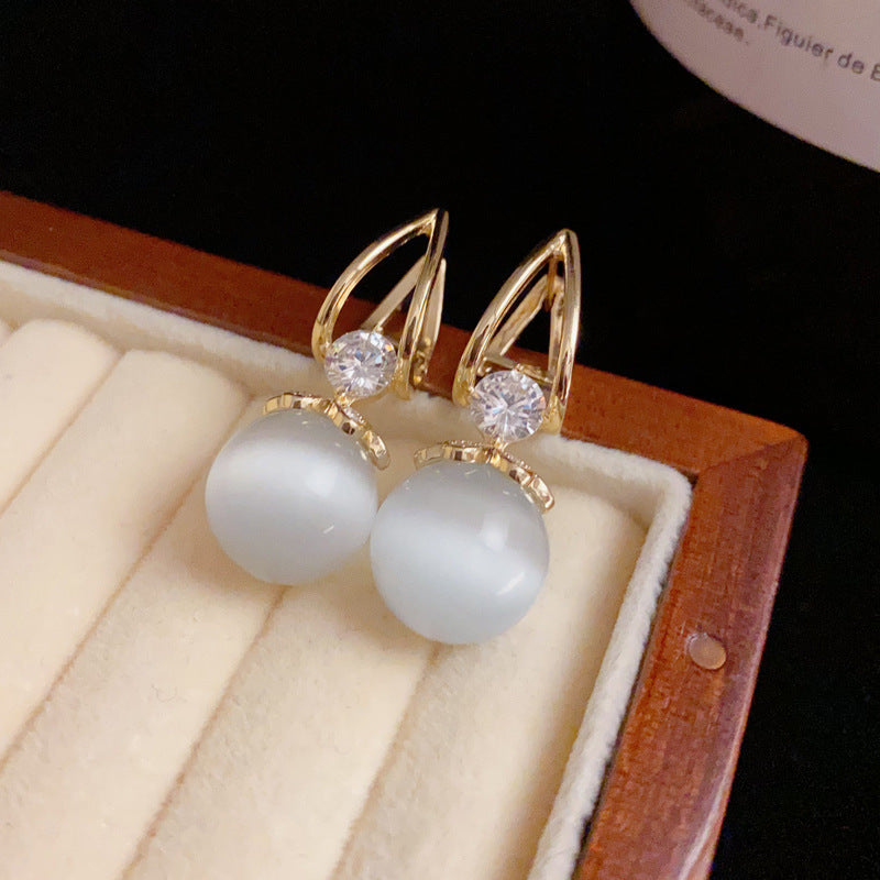 14K Gold Cat Eye Sphere Earrings - Chic Elegance Design