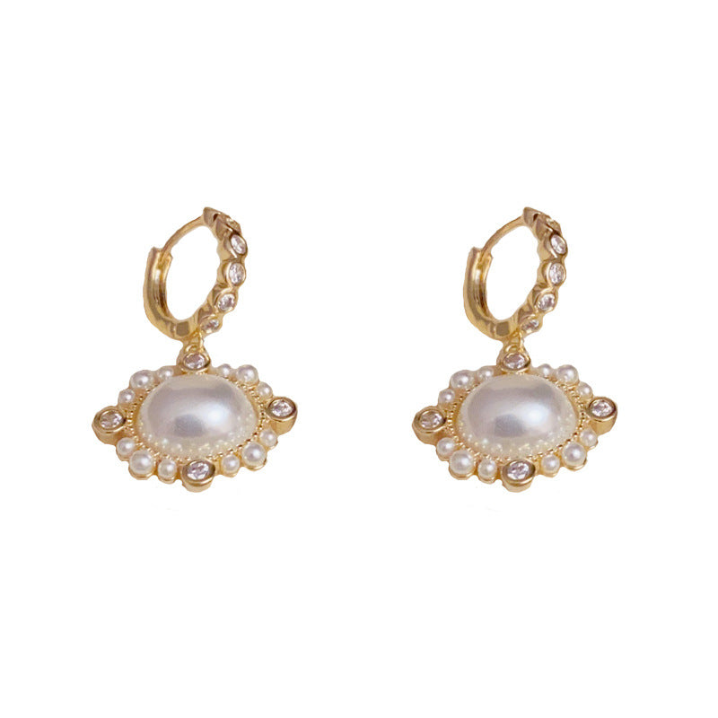 14K Gold Pearl Zircon Sunflower Earrings - Chic Elegance Design