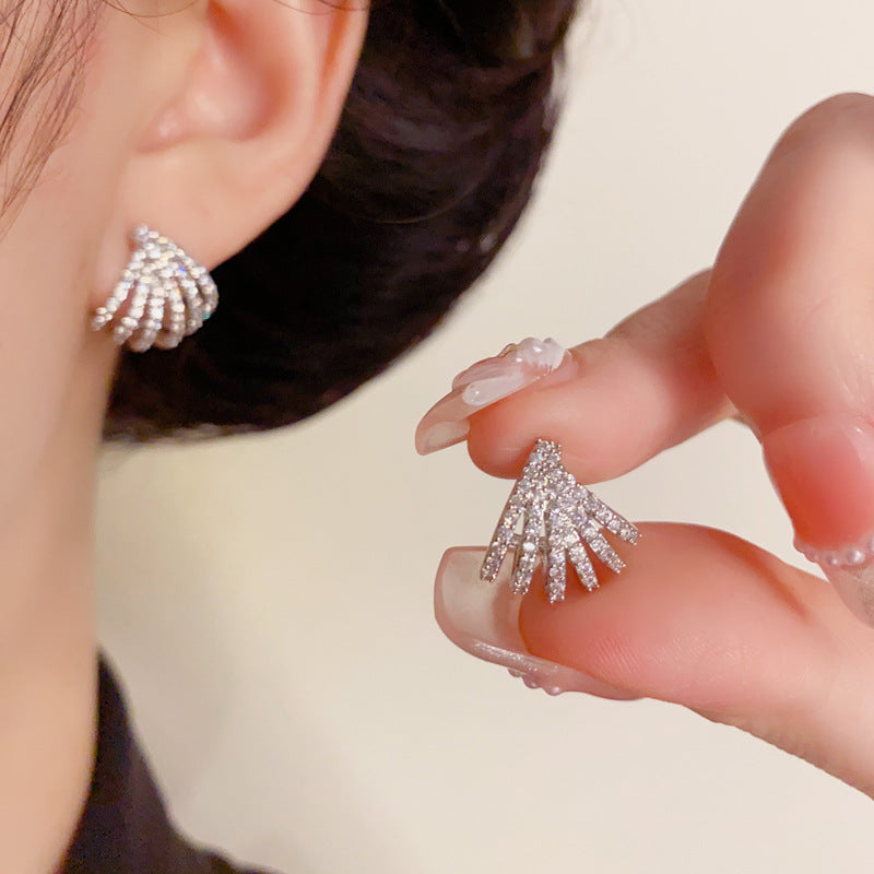 Luxury Zircon Arc S925 Silver Needle Stud Earrings – Elegant Design
