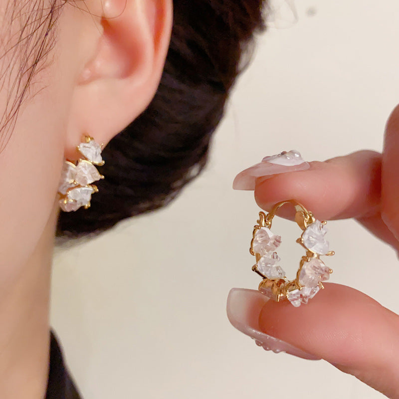 14K Gold Green Crystal Heart Ear Cuff - Chic Elegance Design