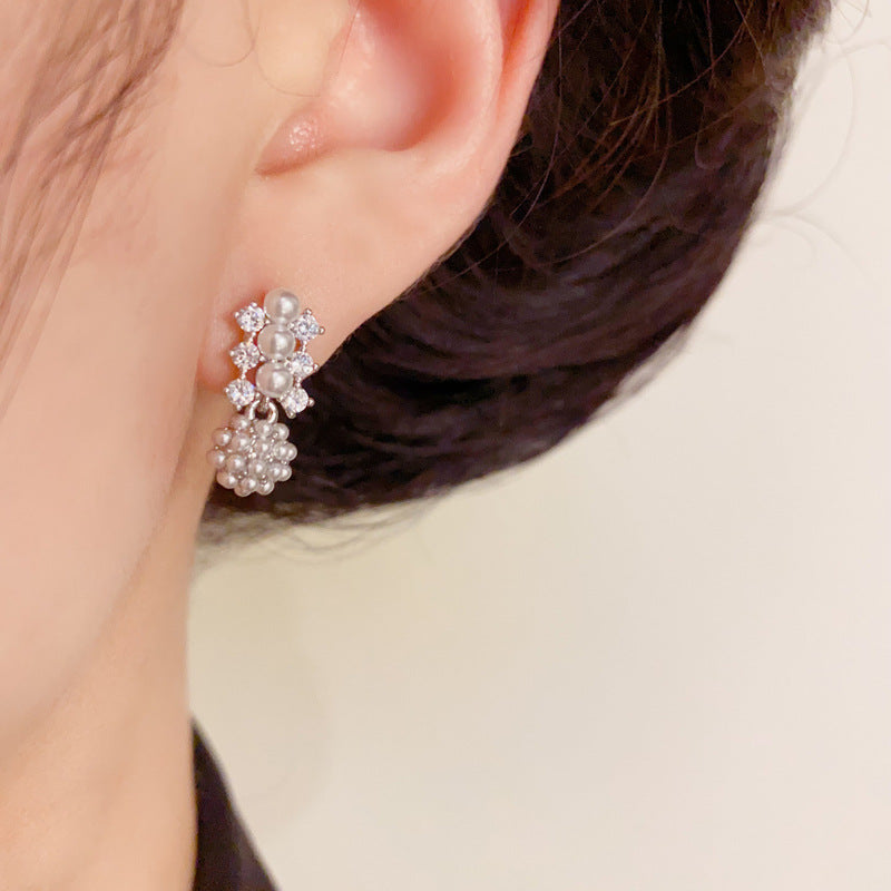 14K Gold Minimalist Zircon & Pearl Ball Stud Earrings – Elegant Design