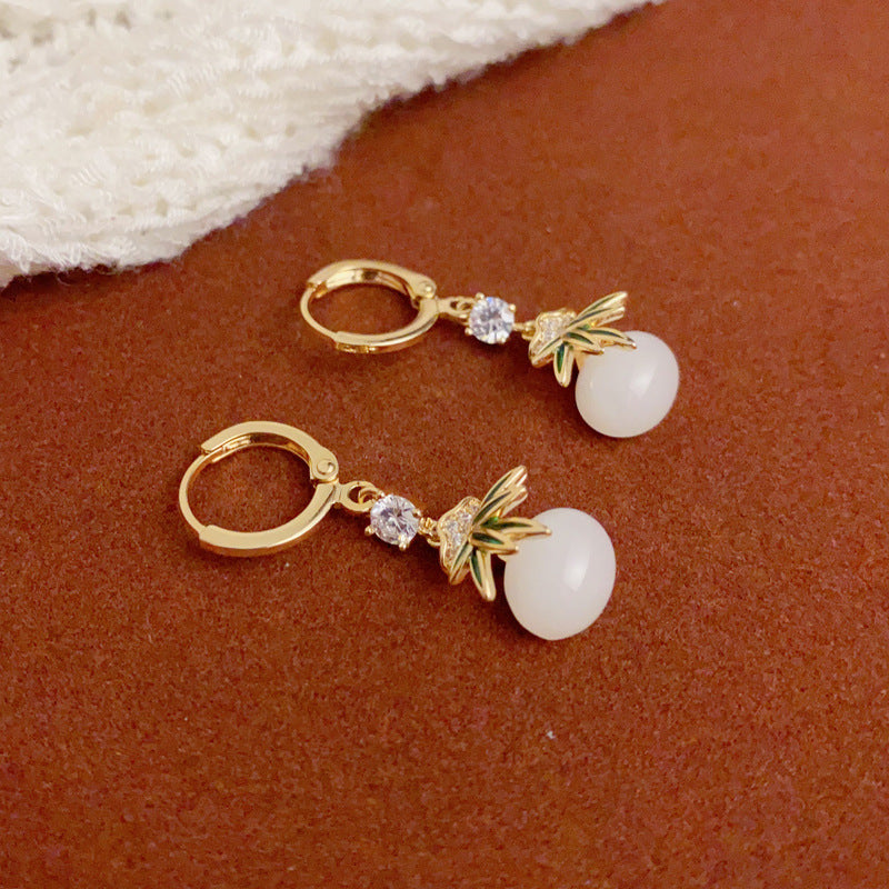 14K Gold-Plated Bamboo Leaf Tassel Earrings – Elegant Oriental Style