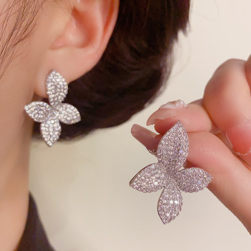 Luxury Zircon Flower Petal Stud Earrings – Elegant Flower Earrings