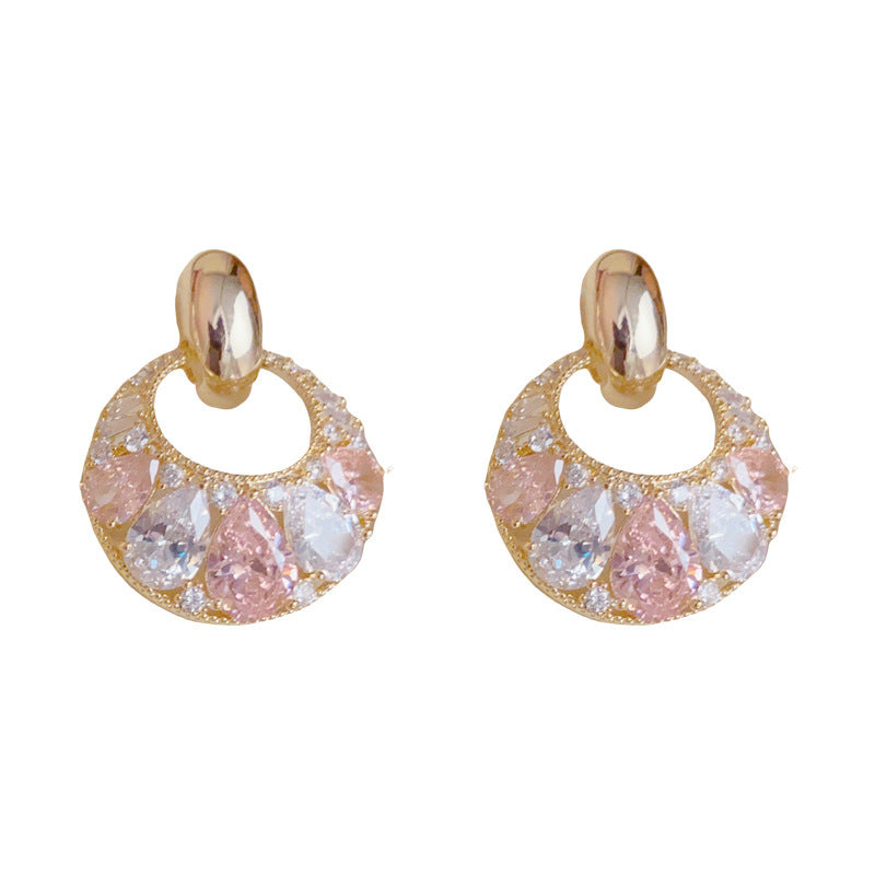Luxury Colorful Zircon Round Drop Earrings – Elegant Geometric Design