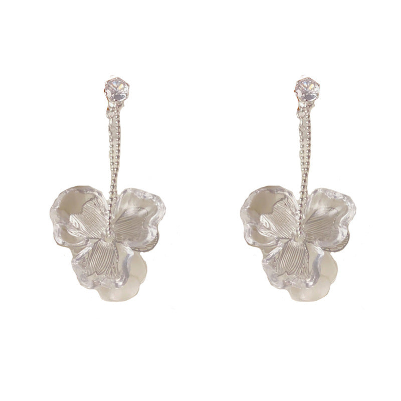 Luxury White Double-Sided Petal Drop Earrings – Elegant Floral Design