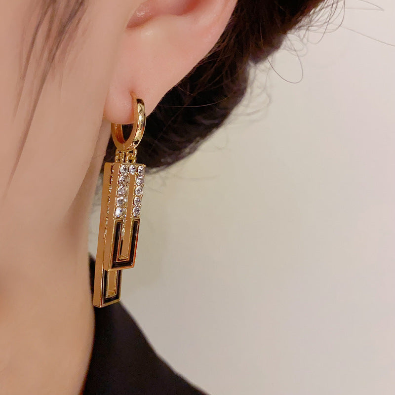 14k Gold Plated Elegant Geometric Zircon Drip Oil Earrings - Minimalist Design