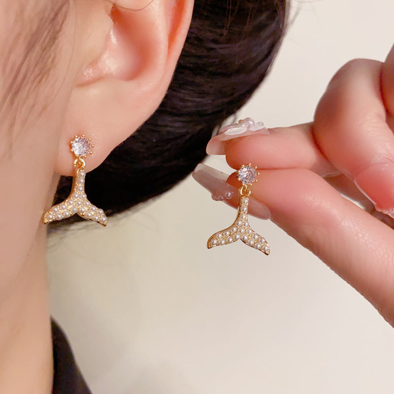 14K Gold-Plated Pearl Mermaid Tail Earrings– Elegant Minimalist Design