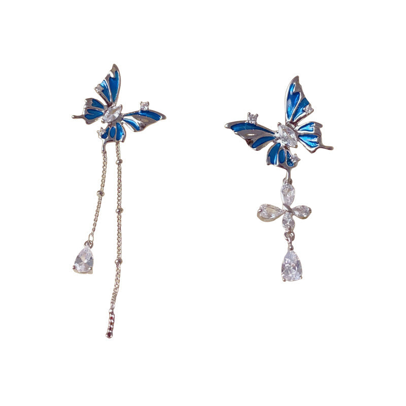 Asymmetrical Thin-Coat Butterfly Tassel Drop Earrings – Elegant Design