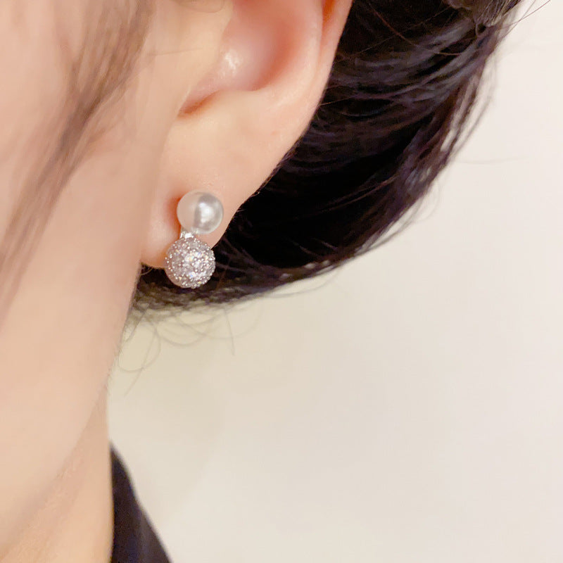 14K Gold-Plated Pearl Pave Ball Stud Earrings – Minimalist Chic Design