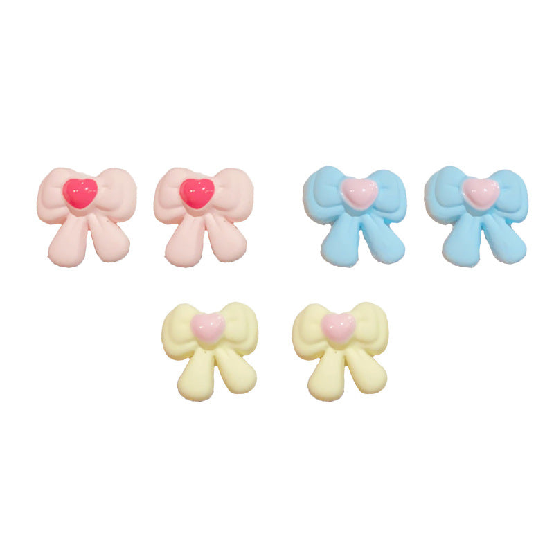 Colorful Bowknot & Heart Bow Set Earrings - Cute Chic Design
