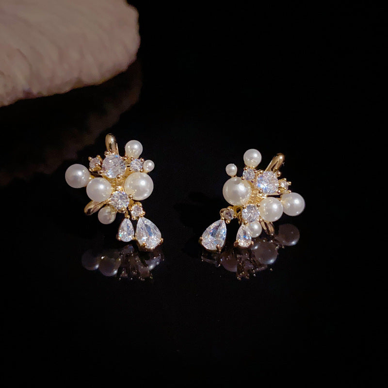 14K Gold-Plated Firework Pearl Drop Earrings – Elegant Tassel Design