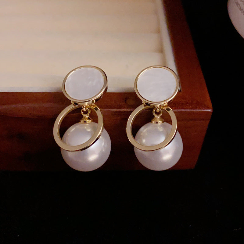 14K Gold-Plated Hollow Round Pearl Drop Earrings - Chic Vintage Design