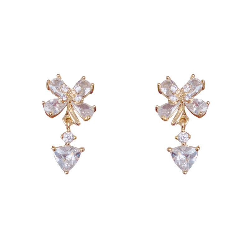 Elegant Full-Zircon Petal Teardrop Earrings – Floral Design