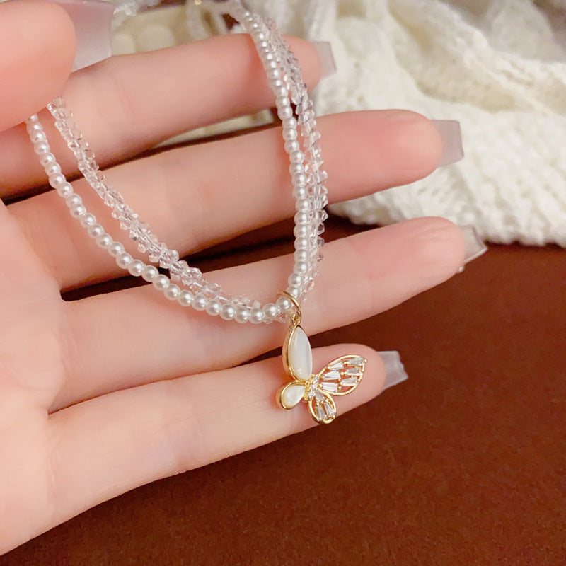 14K Gold-Plated D-Layer Butterfly Pendant Necklace – Elegant Design